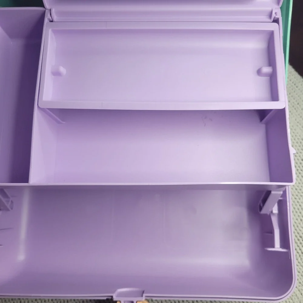 Vintage Caboodles Makeup Case Organizer Teal Lavender Pastel Mirror Storage Box